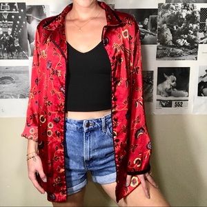 COPY - Chinese style red silky blouse with floral…